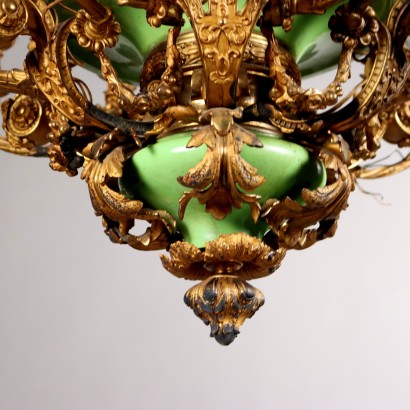 Lámpara de araña Napoleón III de bronce dorado