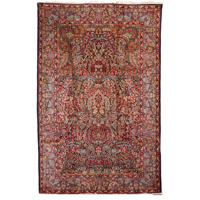Antique Kerman Carpet Cotton Wool Thin Knot Iran 117 x 76 In
