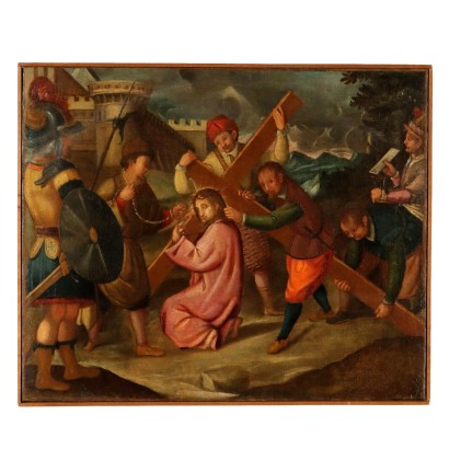 Antique Painting With Religious Subject Oil on Canvas XVIII Century