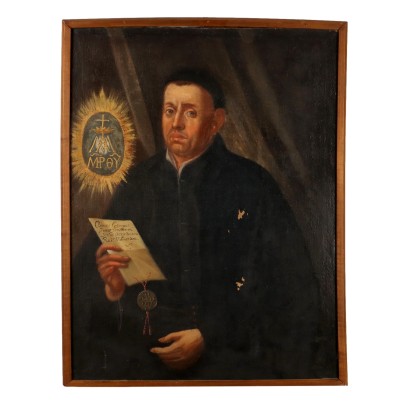 Tableau Ancien avec Portrait d'un Homme d'Église XVIIIe Siècle