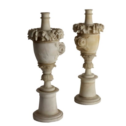 Paar Antike Kerzenhalter aus Alabaster Italien XIX-XX Jhd