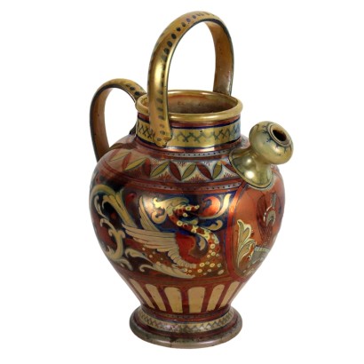 Antique Flask Majolica Rubboli di Gualdo Tadino Early XX Century