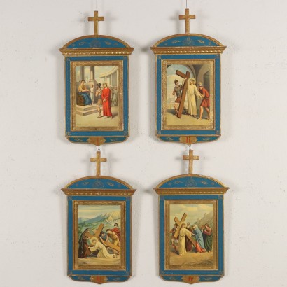 N. 14 painted plates Via Crucis, complete Via Crucis