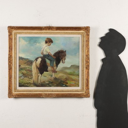 Pintura de Rialdo Guizzardi,Niño en el pony,Rialdo Guizzardi,Rialdo Guizzardi,Rialdo Guizzardi