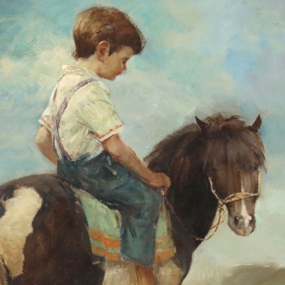 Pintura de Rialdo Guizzardi,Niño en el pony,Rialdo Guizzardi,Rialdo Guizzardi,Rialdo Guizzardi