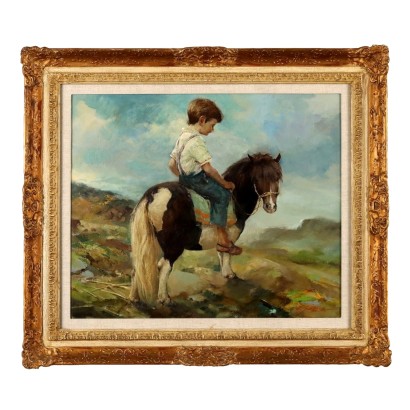 Peinture de Rialdo Guizzardi,Enfant sur le poney,Rialdo Guizzardi,Rialdo Guizzardi,Rialdo Guizzardi