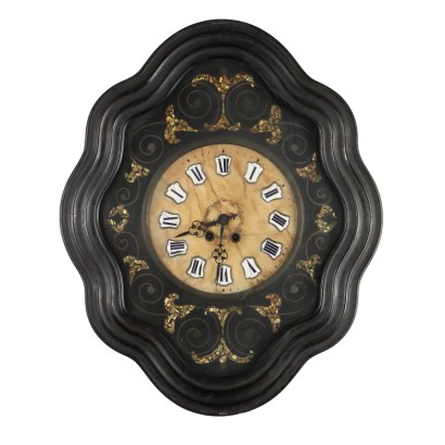 Antique Pendulum Clock Dark Wood Europe Late XIX Century
