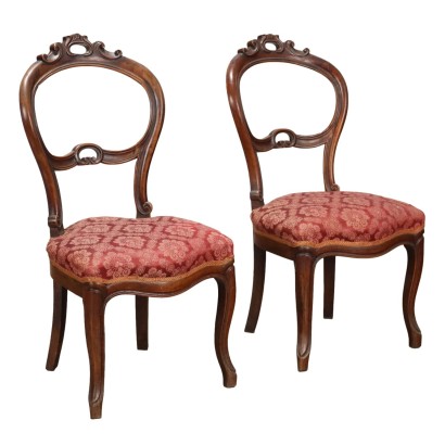 Pair of Antique Louis Philippe Chairs Walnut Italy XIX Century