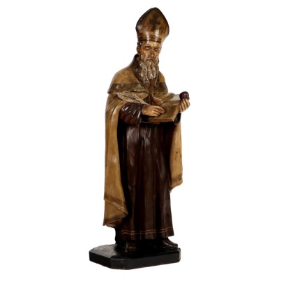 Antique Wooden Sculpture of St. Augustine Italy XX Century