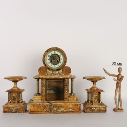Triptych Clock in Yellow Marble and Br