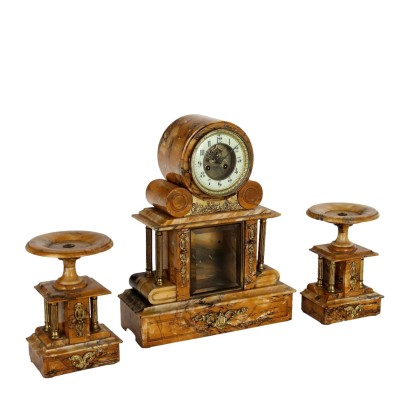 Antique Tryptich with Clock Gilded Bronze France XIX Century