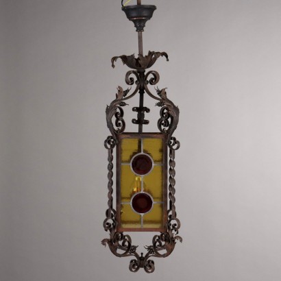 Antique Art Nouveau Lantern Wrought Iron Glass XIX-XX Century