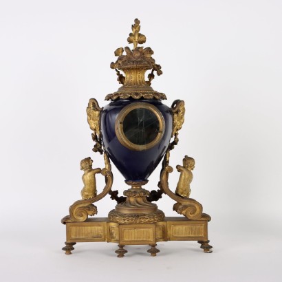 Triptych Clock in Gilded Bronze and P,Triptych Bardon Clock in Gilded Bronze