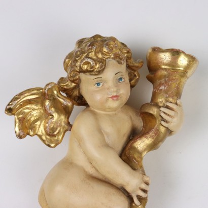 Paire de Putti en Bois Sculpté