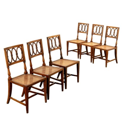 Group of 6 chairs, Group of Neoclassical Walnut Chairs