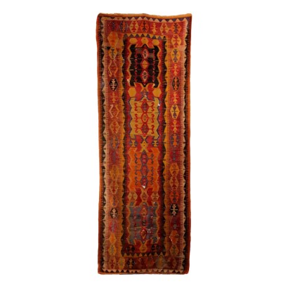 Antique Kilim Carpet Wool Thin Knot Turkey 141 x 52 In