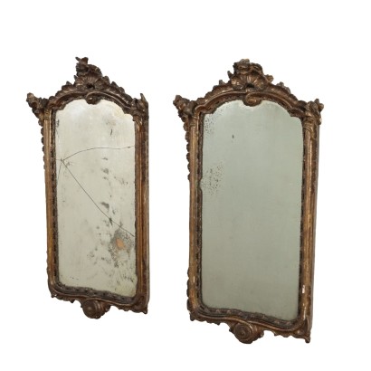 Paar Antike Spiegel im Barockstil Vergoldetes Holz XVIII Jhd