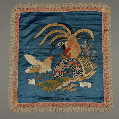 Antique Hand-Embroidered Canvas Silk Italy XX Century