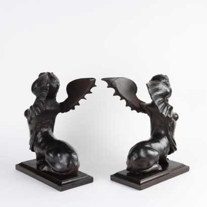 Pair of Carved Wooden Chimeras