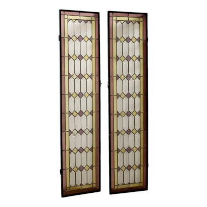 Pair of Antique Stained Glass Windows Art Nouveau XIX-XX Century