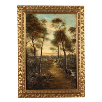 Peinture Paysage avec fermes, Paysage forestier avec fermes