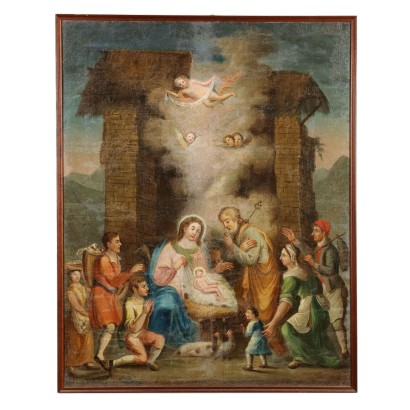 Antique Painting with Religious Subject Oil on Canvas XVIII Century