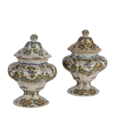 Paire de Vases de Pharmacie Anciens en Majolique XVIIIe-XIXe Siècle