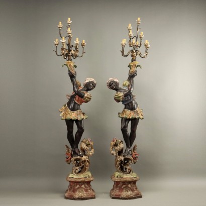 Pair of carved Moorish lamp holders