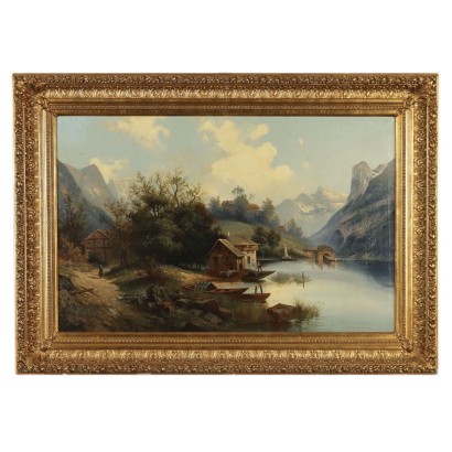 Modernes Gemälde mit Landschaft Öl auf Leinwand XX Jhd