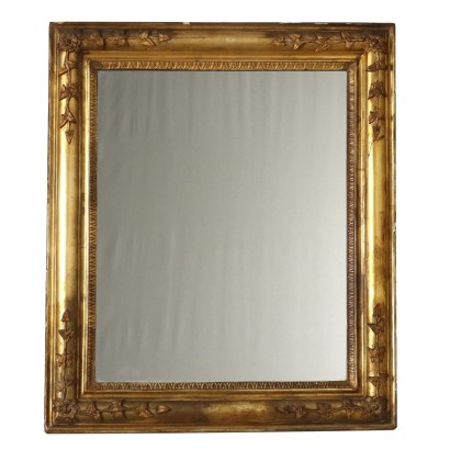 Miroir Ancien en Sapin avec Décorations Italie XIXe Siècle