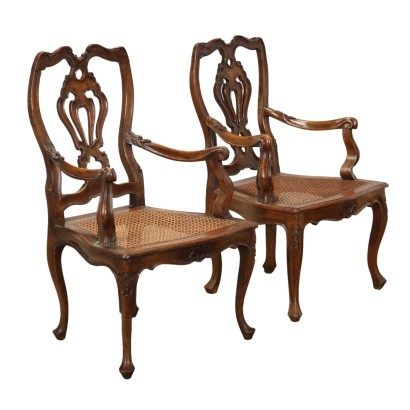 Fauteuils Baroques Anciennes Noyer Italie XXe Siècle