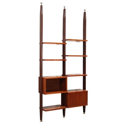 Vintage 1960s Bookcase Teak Veneer Brass Italy