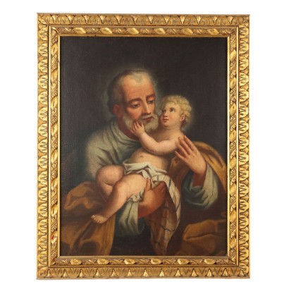 Antique Painting St. Joseph Oil on Canvas XVII-XVIII Century