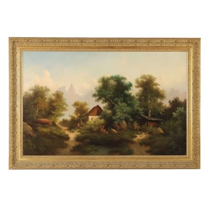 Tableau Modèrne avec Paysage Huile sur Toile XXe Siècle