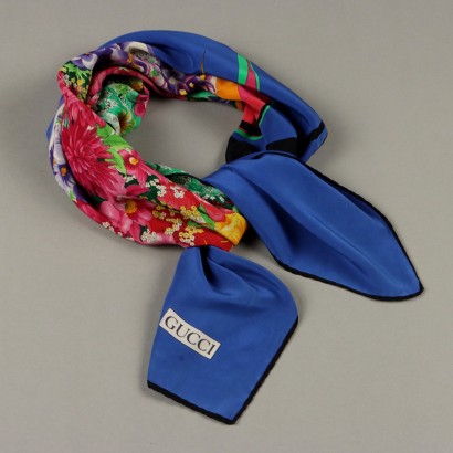 Gucci Foulard Vintage Blu con Fiori