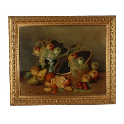 Modern Painting with Fruit Composition Oil on Canvas XX Century