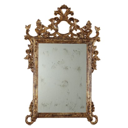 Miroir Ancien Style Baroque Bois Doré Italie XXe Siècle