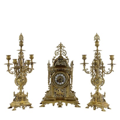 Antique Clock Tryptique Gilded Bronze Europe XX Century