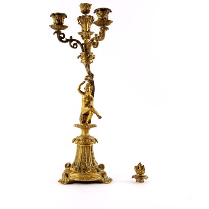 Coppia di Candelabri in Bronzo Dorato