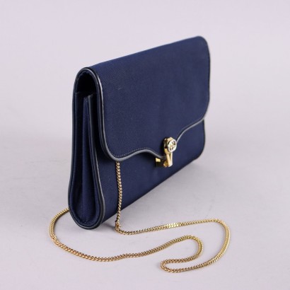 Gucci Borsa Vintage Pelle e Stoffa Blu