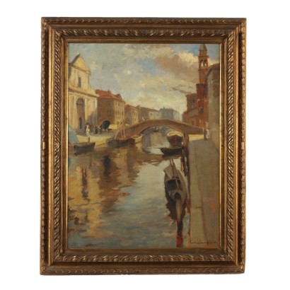 Dipinto di Emil Lindenfeld,Barche sul canale,Emil Lindenfeld,Emil Lindenfeld,Emil Lindenfeld