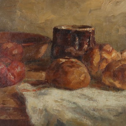 Dipinto di Domenico De Bernardi,Composizione con pane e pomodori,Domenico De Bernardi,Domenico De Bernardi,Domenico De Bernardi