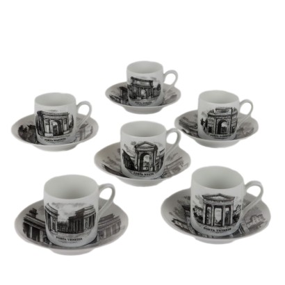 Sechs Kaffeetassen Piero Fornasetti,Piero Fornasetti,Piero Fornasetti,Piero Fornasetti,Piero Fornasetti