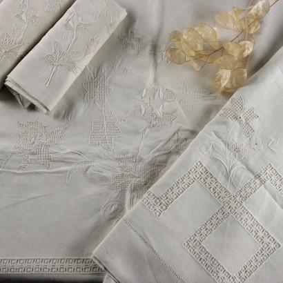 Antique Double Bed Sheeth 2 Pillowcases Linen XX Century