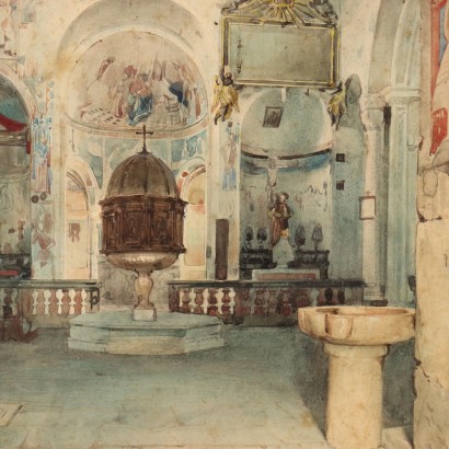 Pintura de Luigi Bisi,El antiguo baptisterio de Gravedona,Luigi Bisi,Luigi Bisi,Luigi Bisi,Luigi Bisi,Luigi Bisi