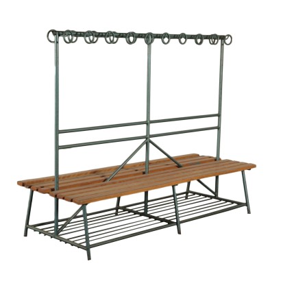 Vintage Gym Locker's Bench Coat Rack Metal Wood Italy 1960s