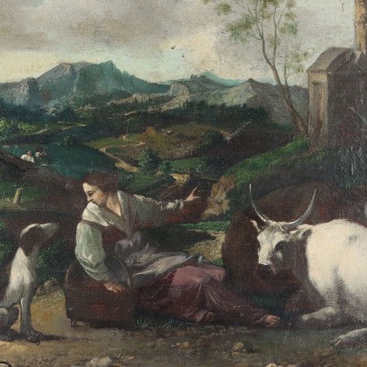 Tableau Paysage avec bétail et berger, Paysage avec bétail et bergère