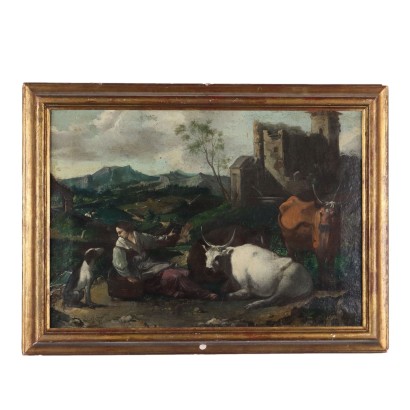 Tableau Paysage avec bétail et berger, Paysage avec bétail et bergère