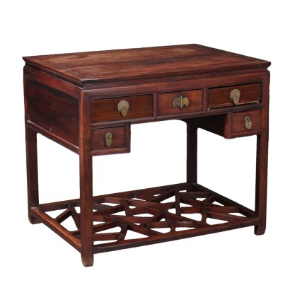 Bureau Ancien Bois Exotique 5 Tiroirs Chine XXe Siècle