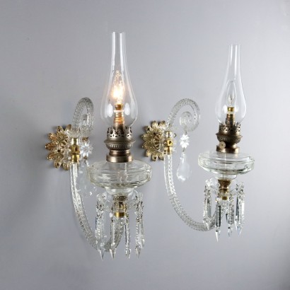 Antique Wall Lamps Crystal Glass Italy XX Century